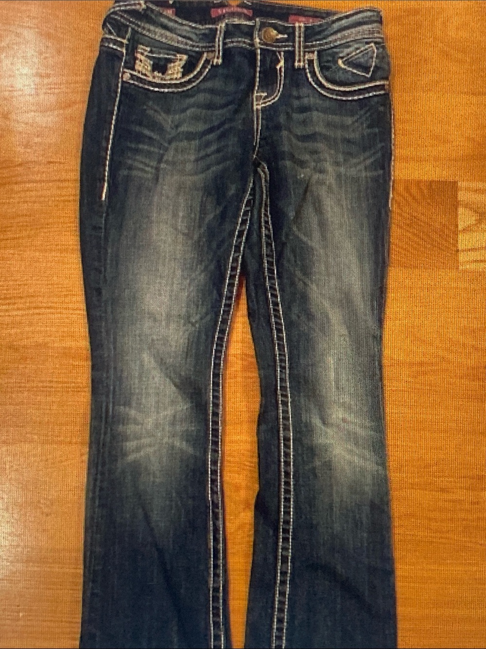 Vigoss Dark Wash Straight Leg Jeans with Contrast Stitching